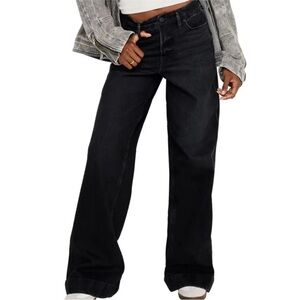 NWT Good American Good Skate Wide Leg Jeans High Waist Black Wash Denim Sz 16